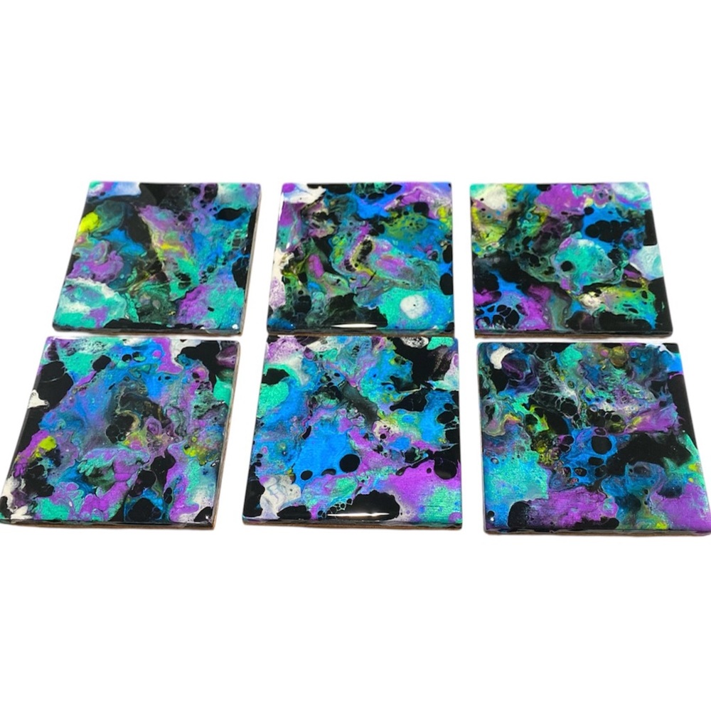 Set of 6 Handmade Coasters one of a kind 💜🖤 SALE